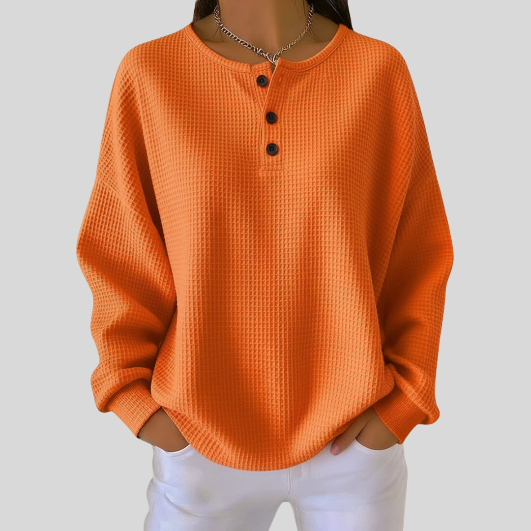 Nessa Casual Henley Sweatshirt - Orange
