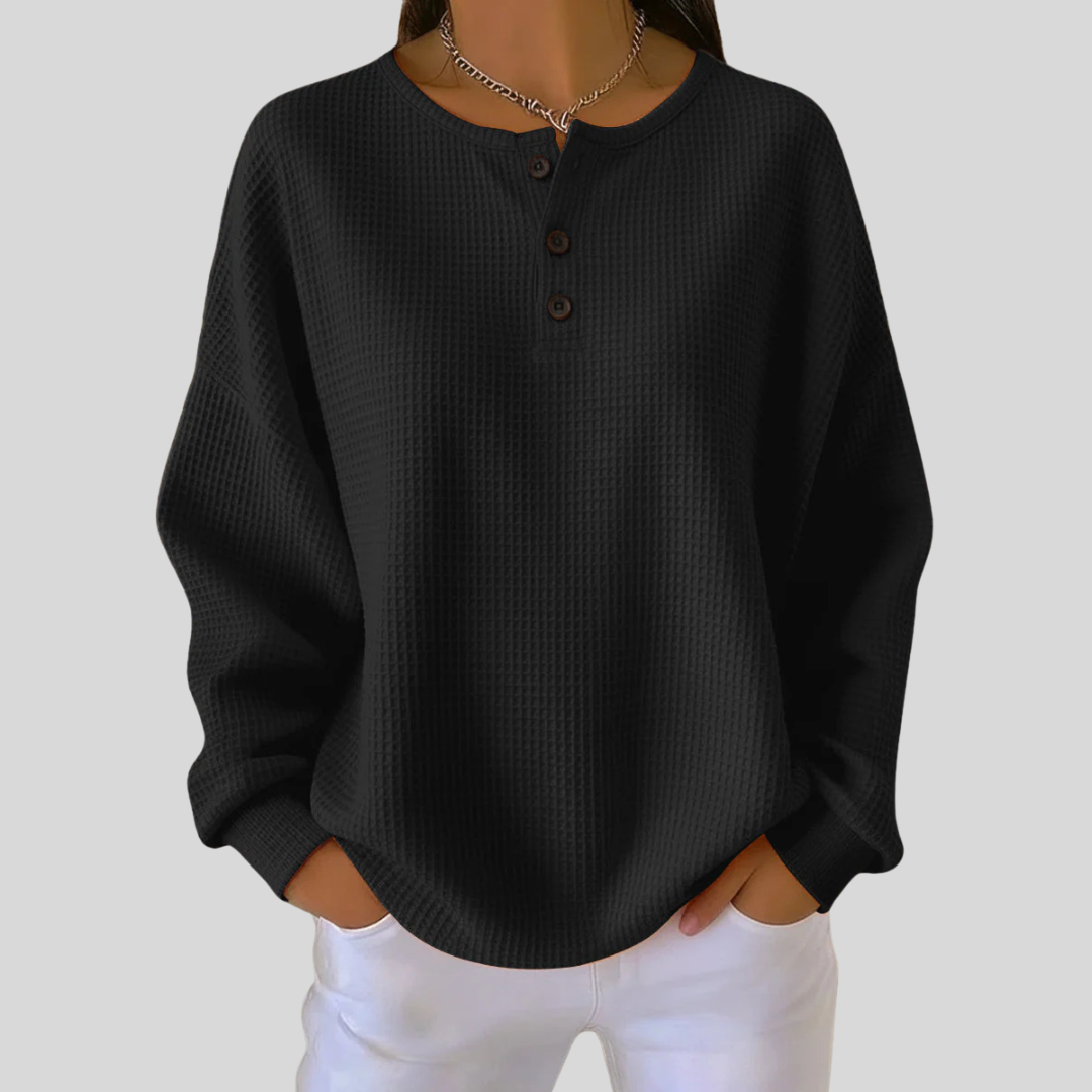 Nessa Casual Henley Sweatshirt - Black