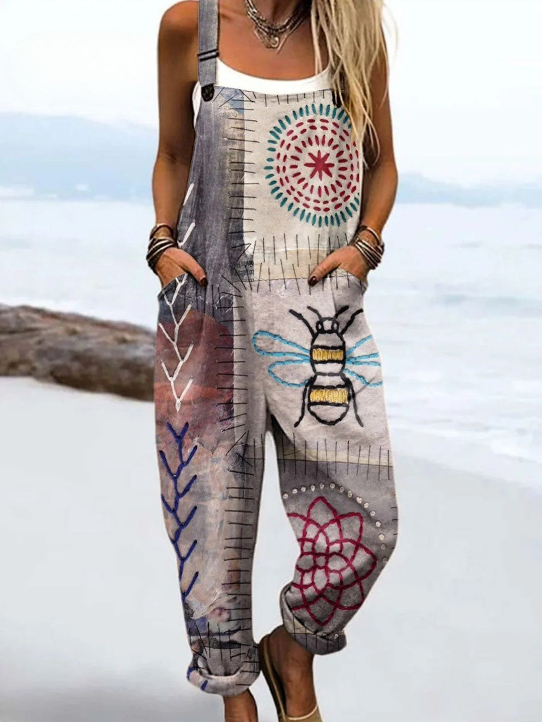 Women's Relaxed Fit Printed Dungarees