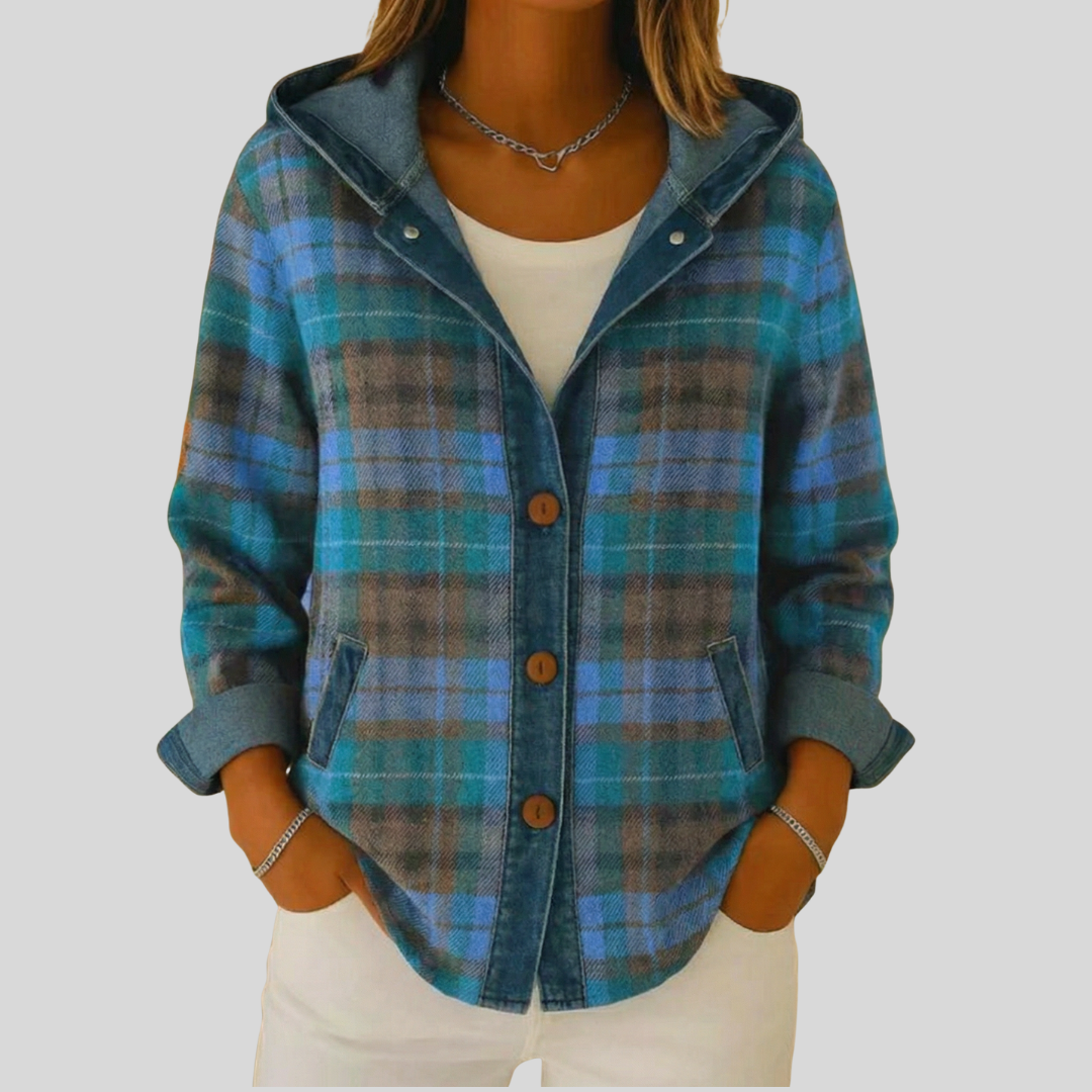 Bevlyn Hooded Plaid Shacket - Blue