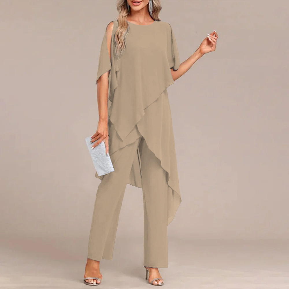 Skye | Round Neck Two-Piece Set - Brown