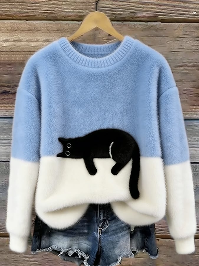 Aileen™ | Elegant Cat Print Oversized Sweater – Rubyandivylondon