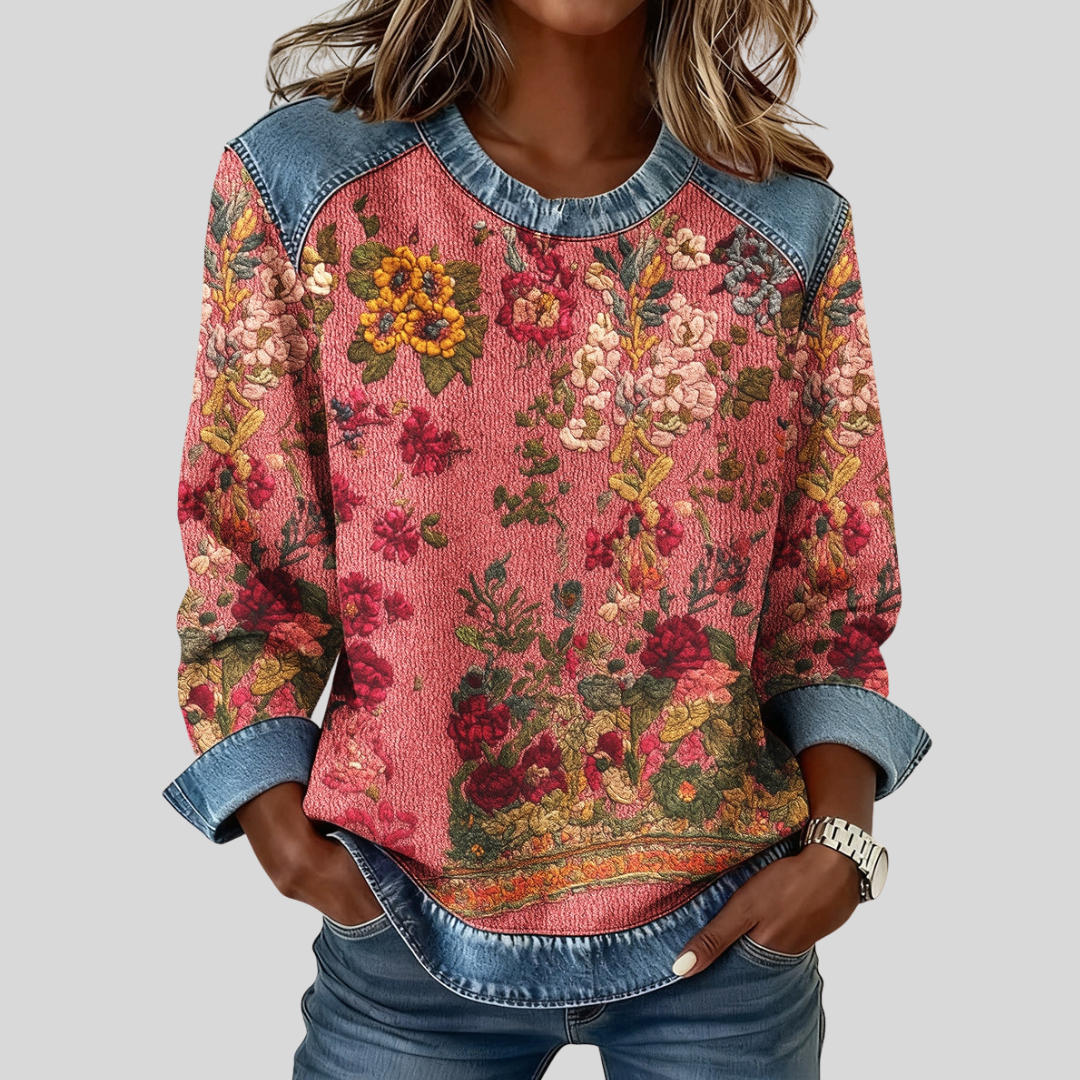 Farrah | Floral Contrast-Trim Sweatshirt - Default