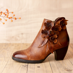 Juliette - Retro Handmade Floral Leather Solid Color Ankle Boots