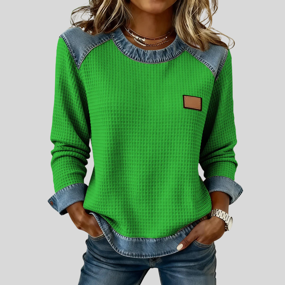 Marlisa | Textured Contrast-Trim Sweatshirt - Green