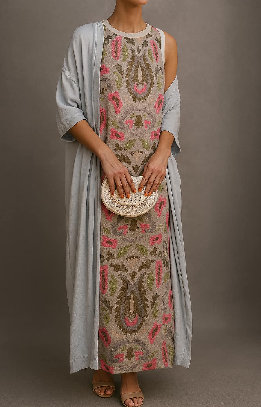 Constance | Ensemble Robe Longue Imprimée Avec Gilet Assorti