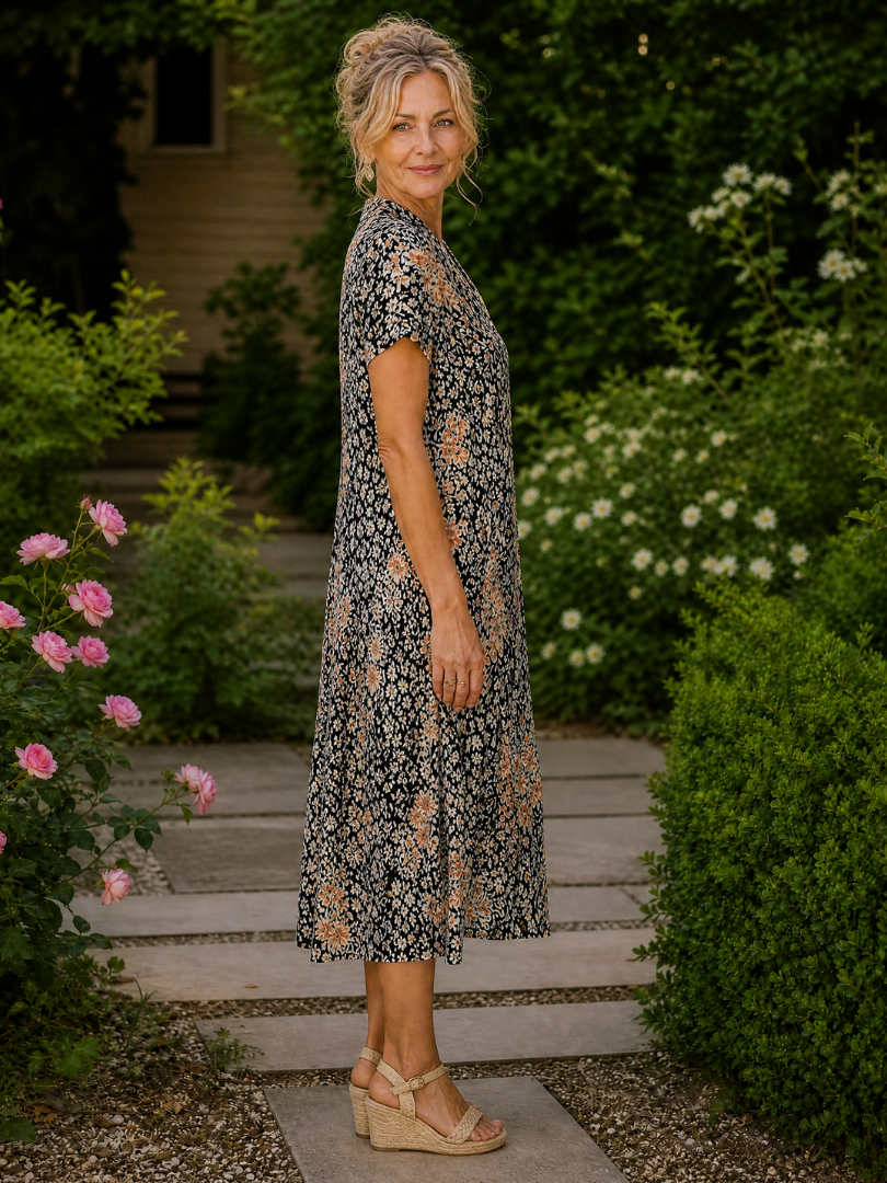 Matilda | Floral Collared Short Sleeve Midi Dress