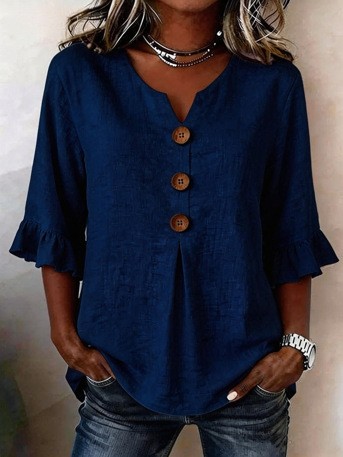 Jessara - Ruffle-Sleeve Linen Blouse
