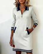 Dorellia - Casual Long Sleeve Dress with Zip Closure