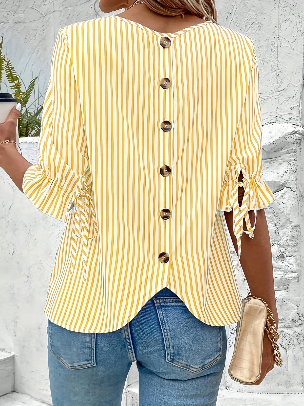 Savannah | Elegant Striped Button Detail Blouse