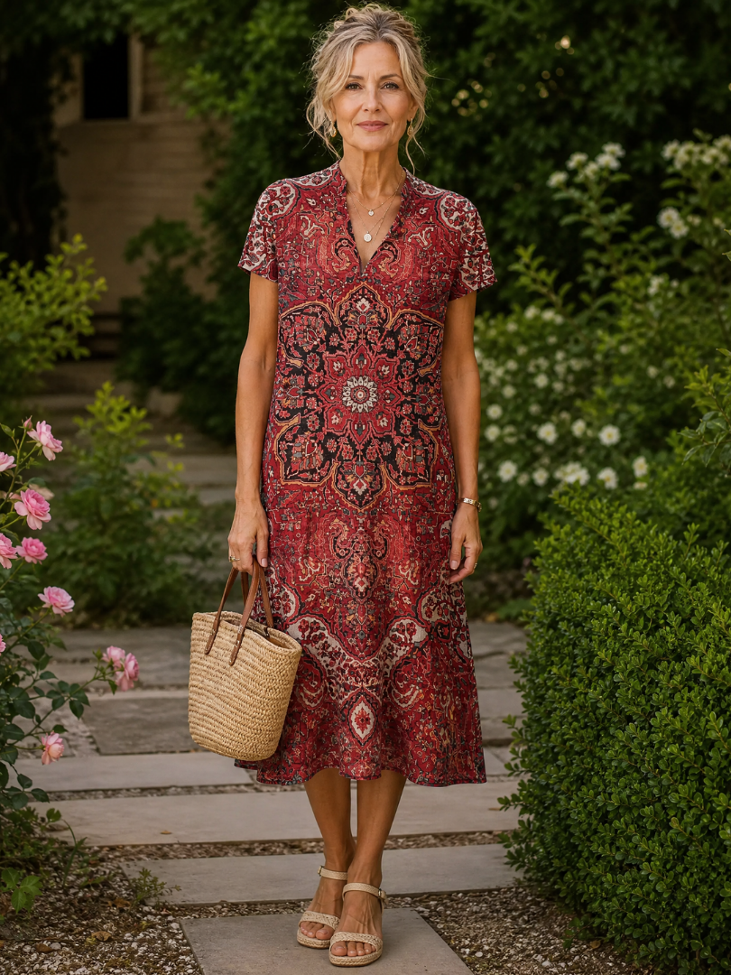 Matilda | Floral Collared Short Sleeve Midi Dress