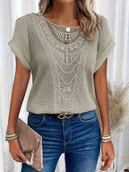 Ariana - Top with Round Neck and Lace Trim