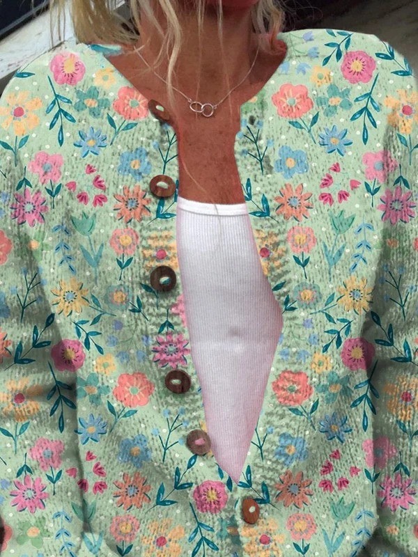 Foxfield Women's Vintage Floral Cardigan - Green Floral alt