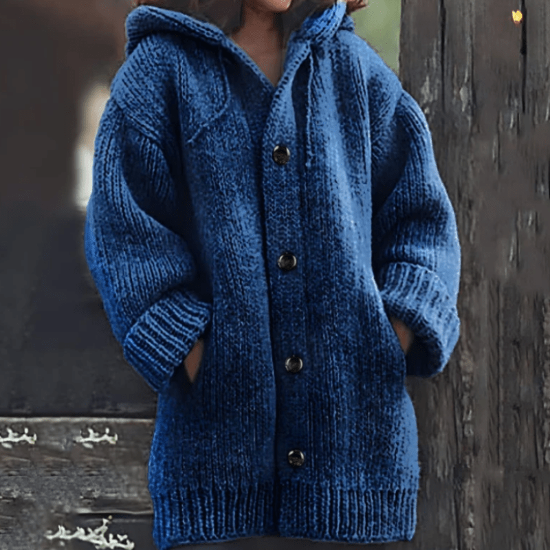 Odile | Cozy Hooded Knit Cardigan - Blue