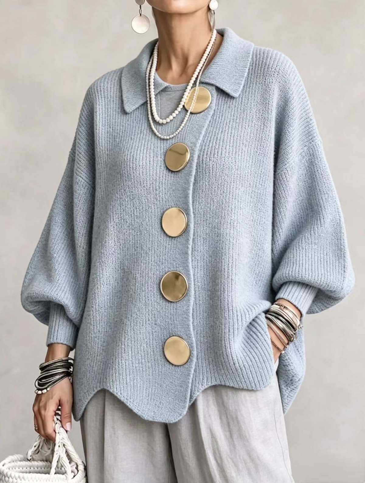 Isadora Oversized Collared Cardigan - Light Blue