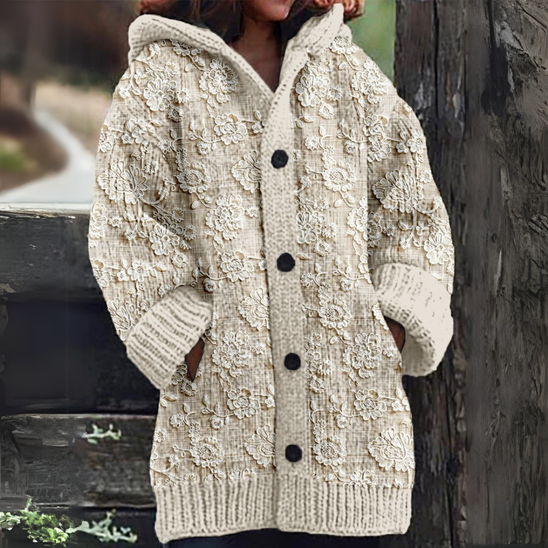 Anwen | Nordic Hooded Knit Cardigan - Cream
