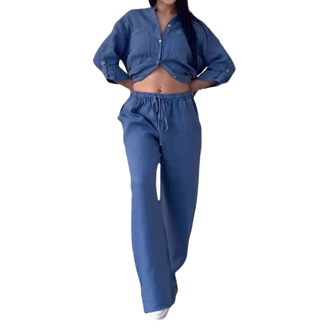 HALCYON™ – Relaxed Linen Shirt & Wide Leg Pants Set