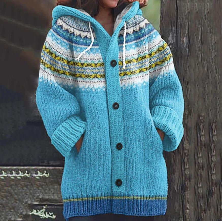 Wynne | Hooded Button-Front Cardigan - Blue