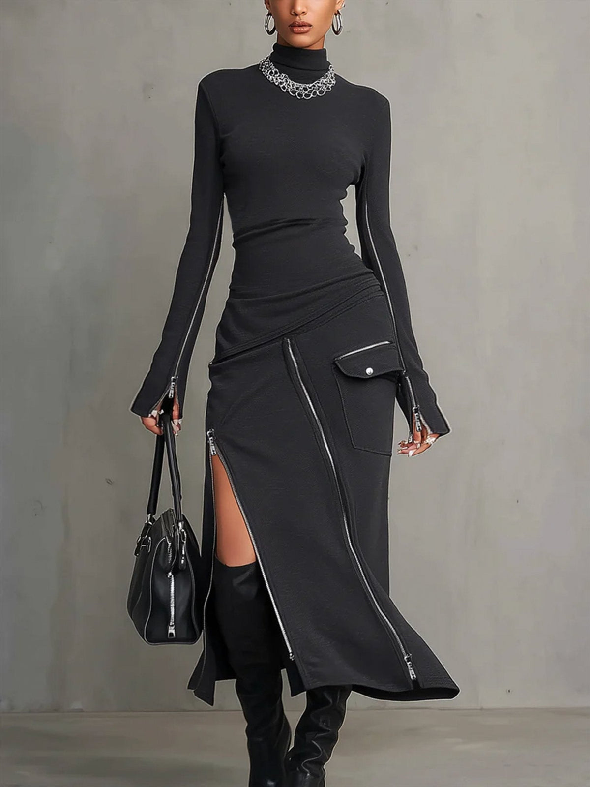 Elena High-Neck Zipper Pocket Set