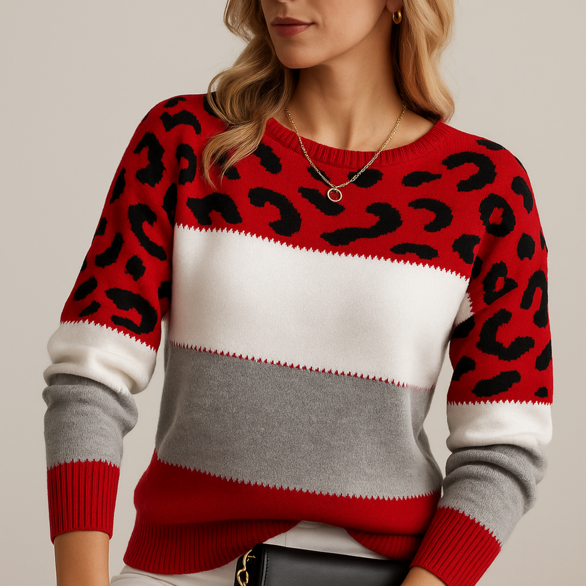 Winifred Printed Draped Sweater - Red