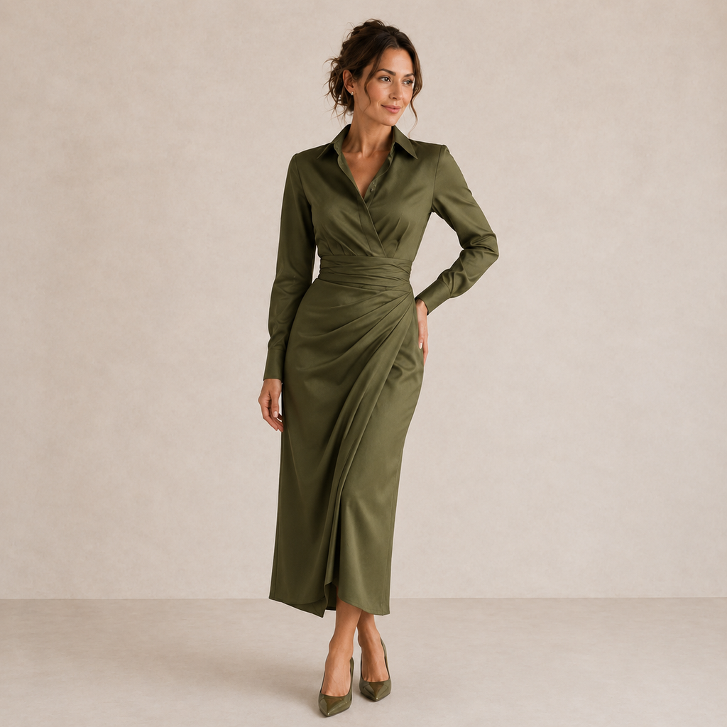 ELVENA™ | Ruched Shirt Midi Dress