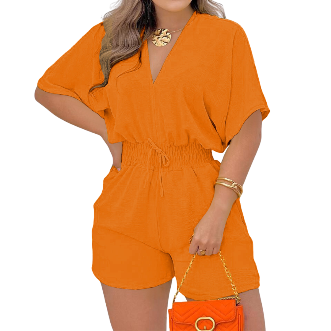 JOELLE™ – Casual V-Neck Drawstring Romper
