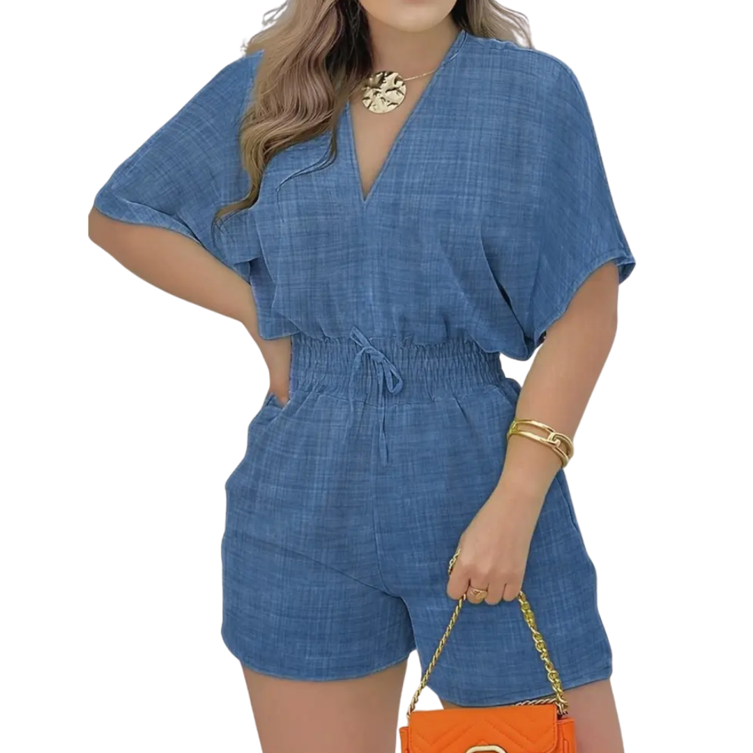 JOELLE™ – Casual V-Neck Drawstring Romper