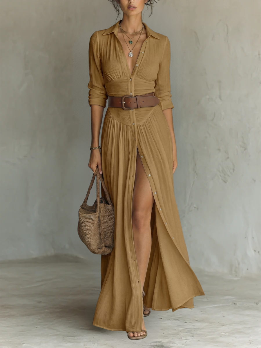Pamela Pleated Maxi Shirt Dress
