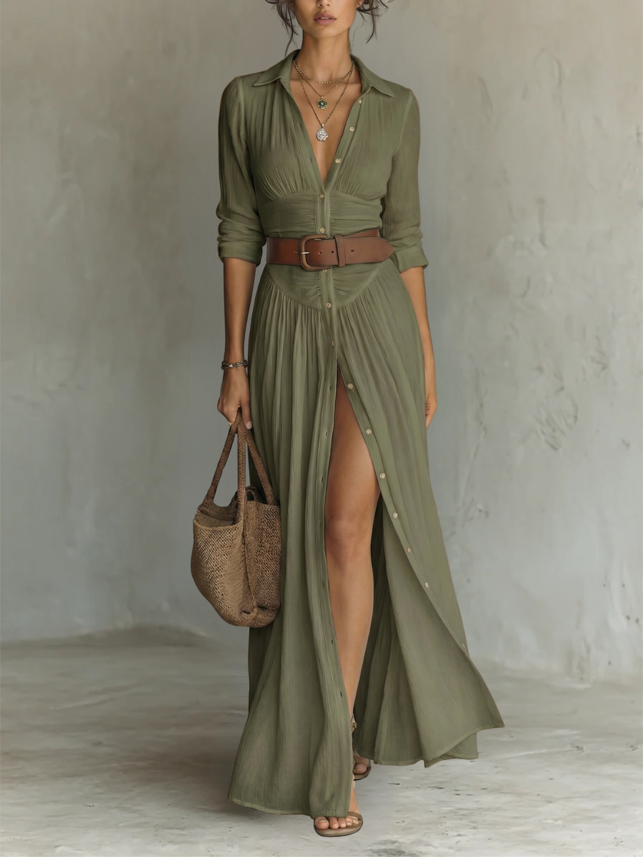 Pamela Pleated Maxi Shirt Dress