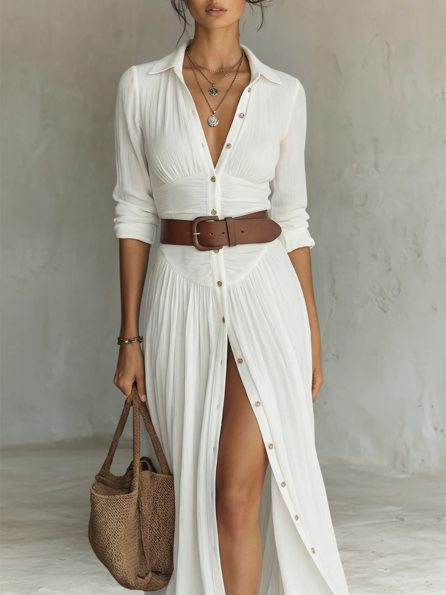 Pamela Pleated Maxi Shirt Dress