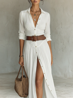 Pamela Pleated Maxi Shirt Dress