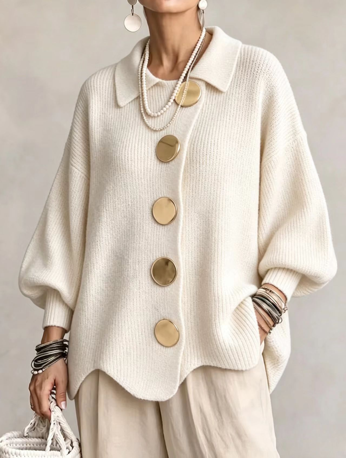 Isadora Oversized Collared Cardigan - Cream