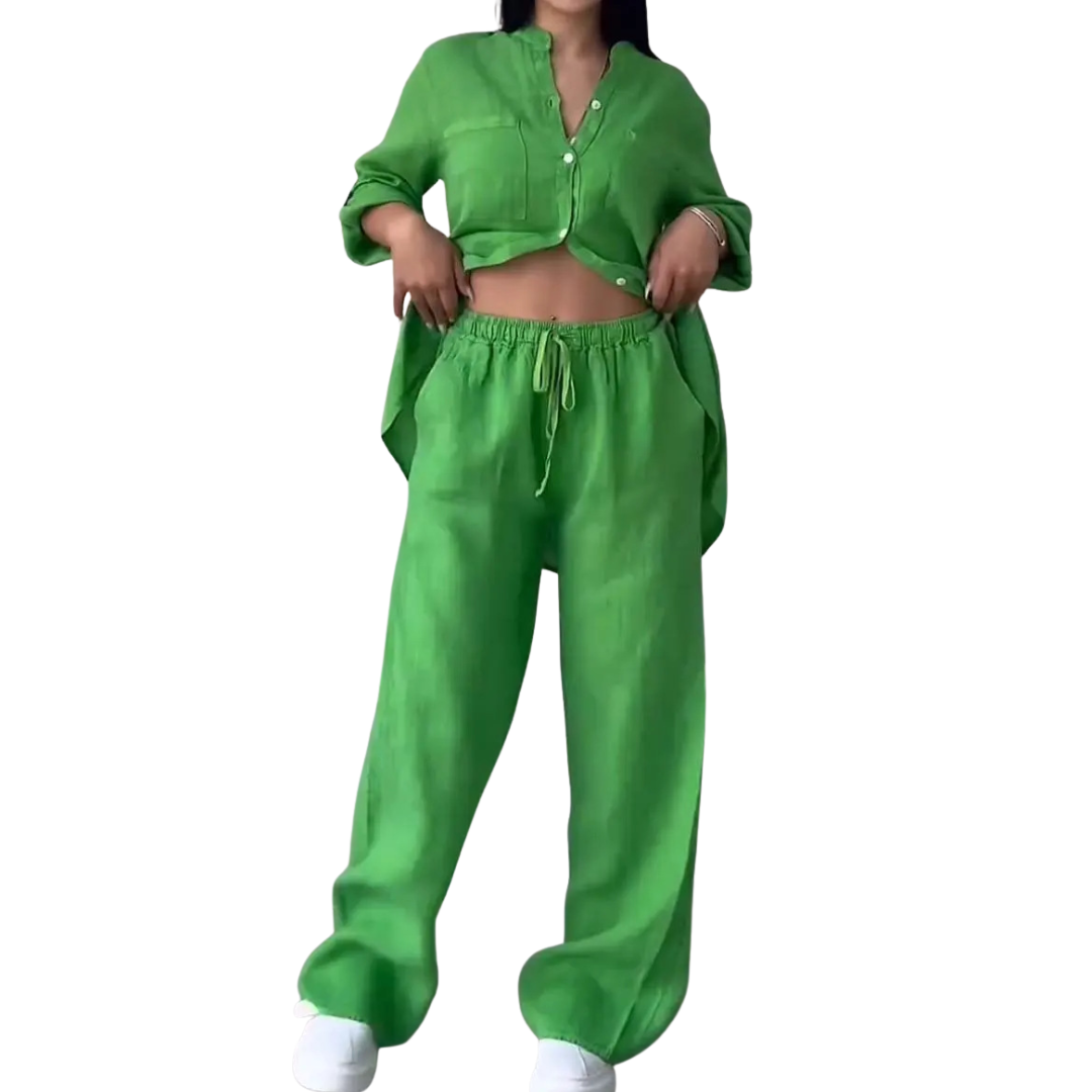 HALCYON™ – Relaxed Linen Shirt & Wide Leg Pants Set
