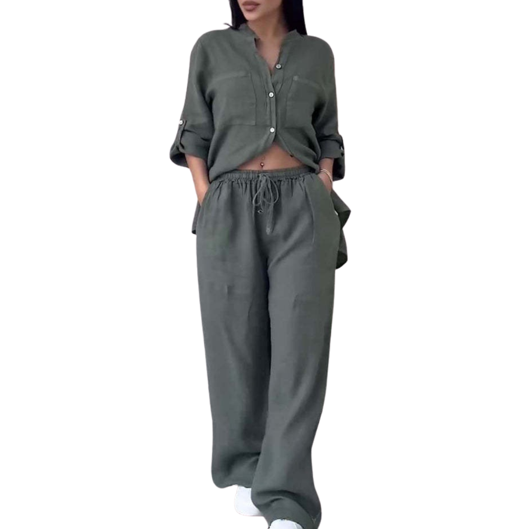 HALCYON™ – Relaxed Linen Shirt & Wide Leg Pants Set
