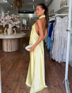 ZEYNEP | Elegant Satin Maxi Dress with Halter Neckline