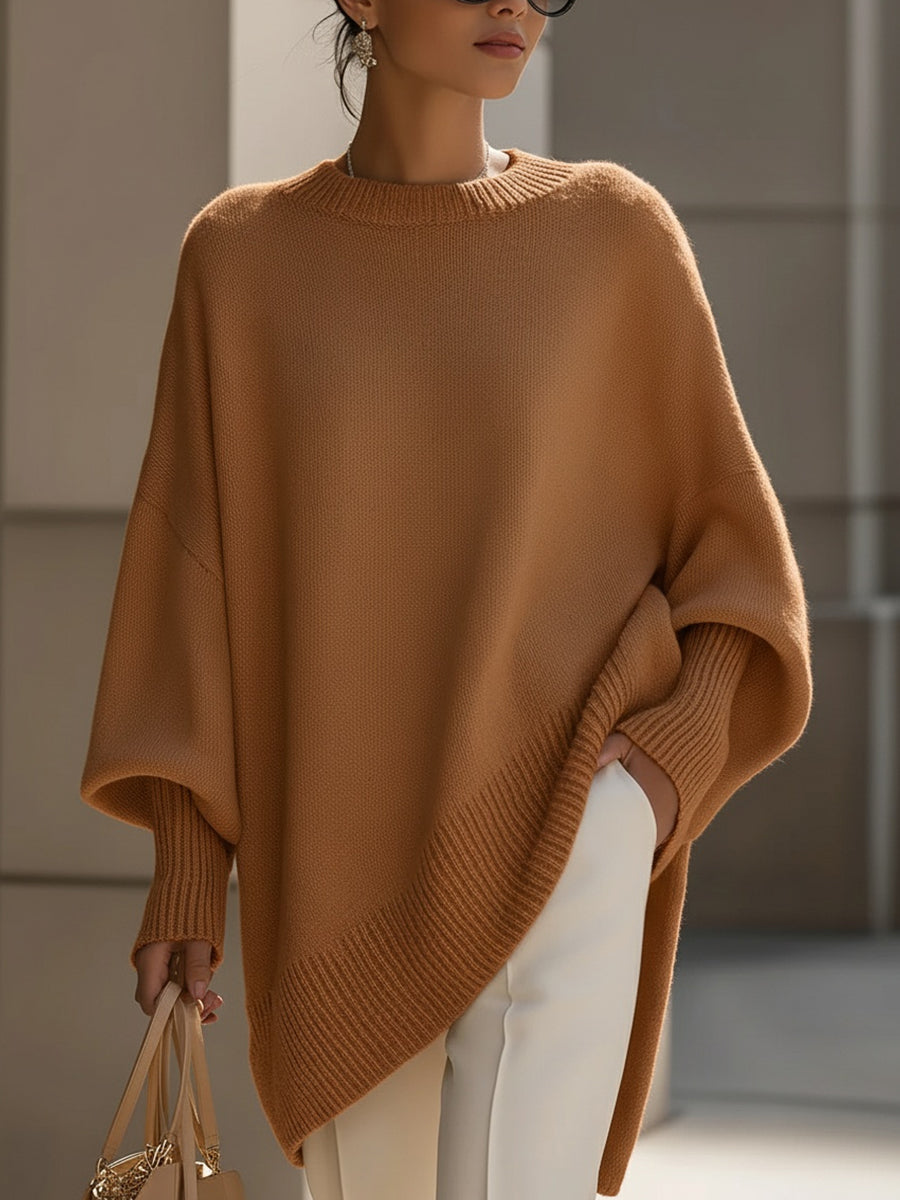 Isolde Oversized Drape Knit Sweater - Caramel