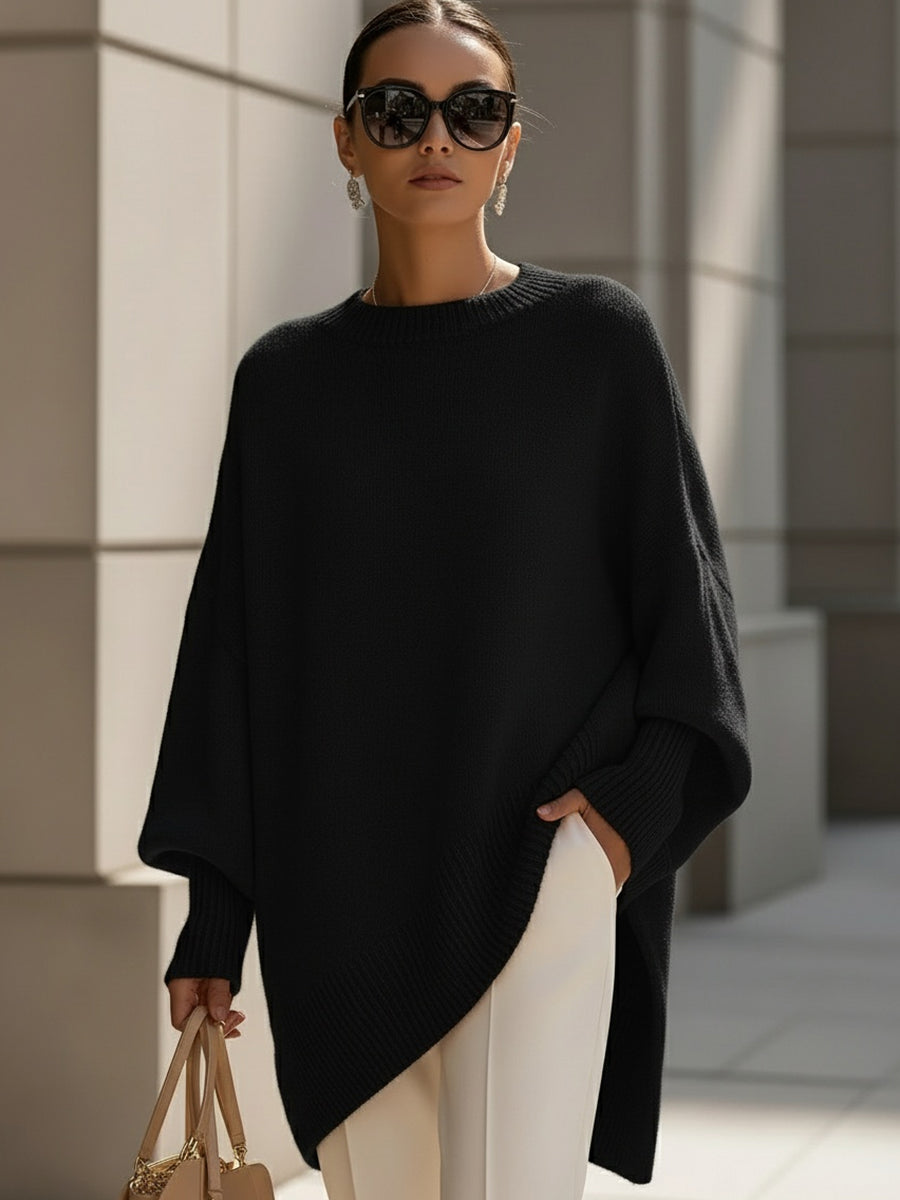 Isolde Oversized Drape Knit Sweater - Black