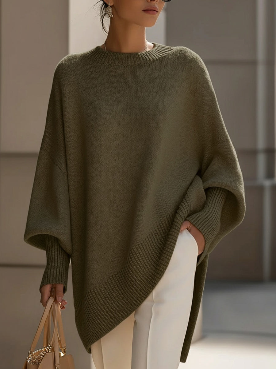 Isolde Oversized Drape Knit Sweater - Olive Green