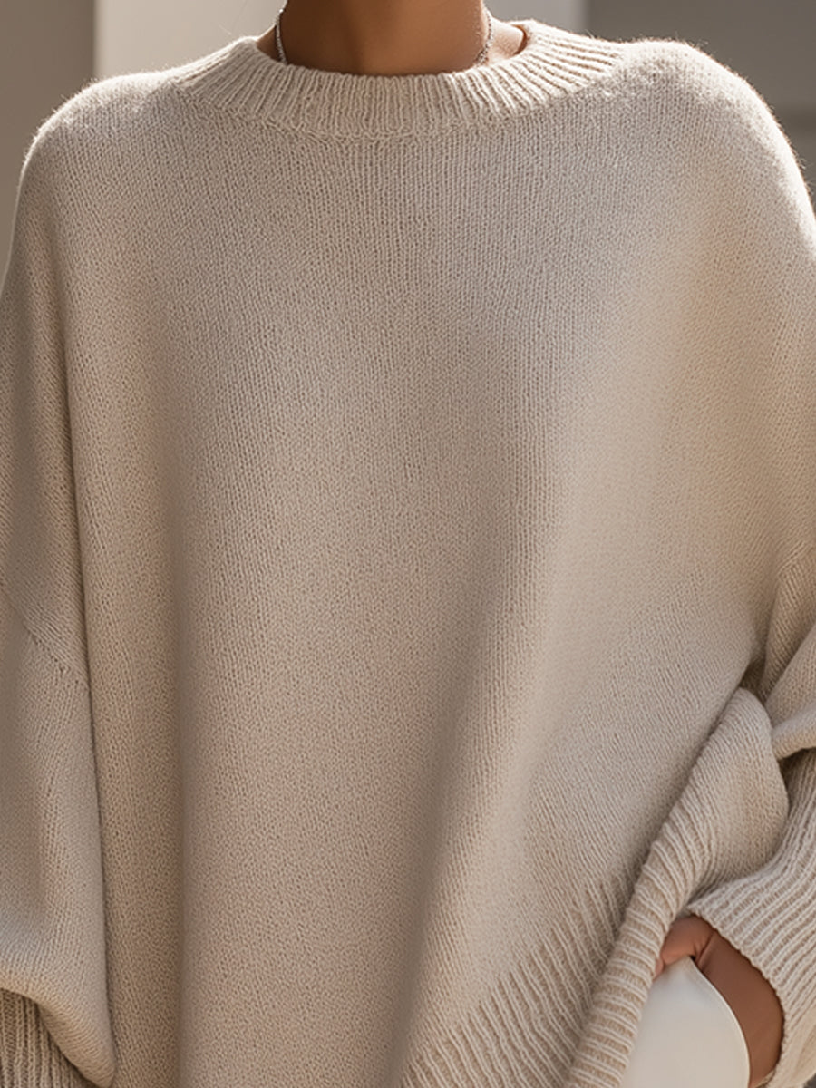 Isolde Oversized Drape Knit Sweater - Beige detail