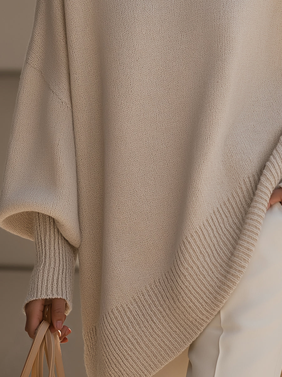 Isolde Oversized Drape Knit Sweater - Beige detail