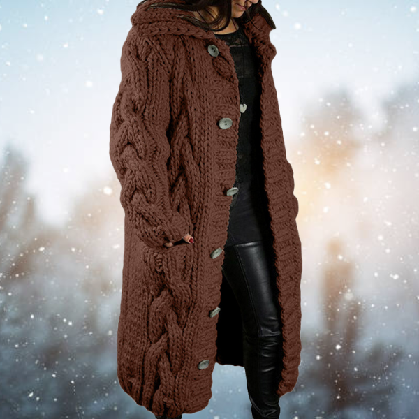 Mirabel | Cable-Knit Longline Cardigan - Brown