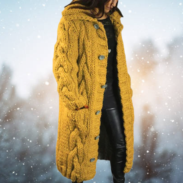 Mirabel | Cable-Knit Longline Cardigan - Yellow
