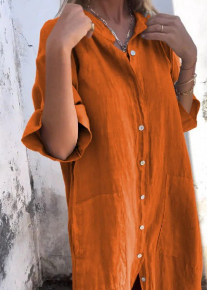 Lotte | Women's Linen Button-Down Shirt Midi Dress