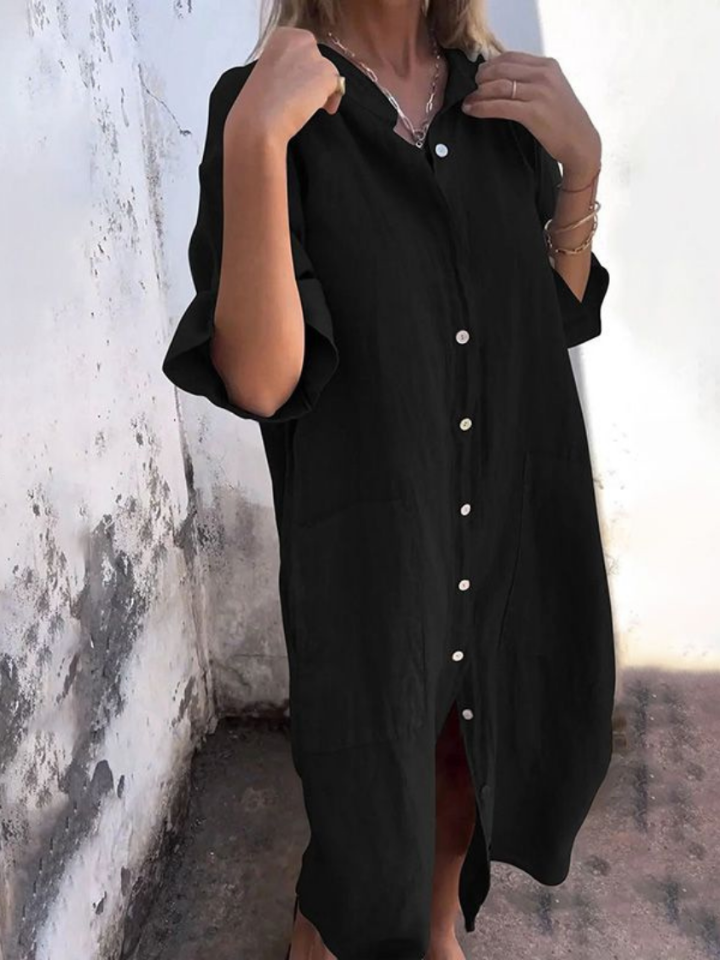 Lotte | Women's Linen Button-Down Shirt Midi Dress