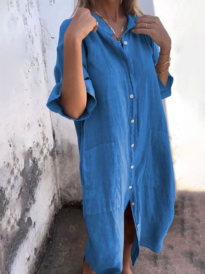 Lotte | Women's Linen Button-Down Shirt Midi Dress