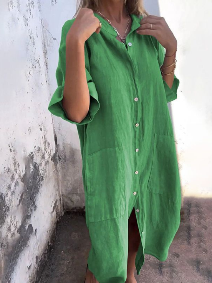 Lotte | Women's Linen Button-Down Shirt Midi Dress