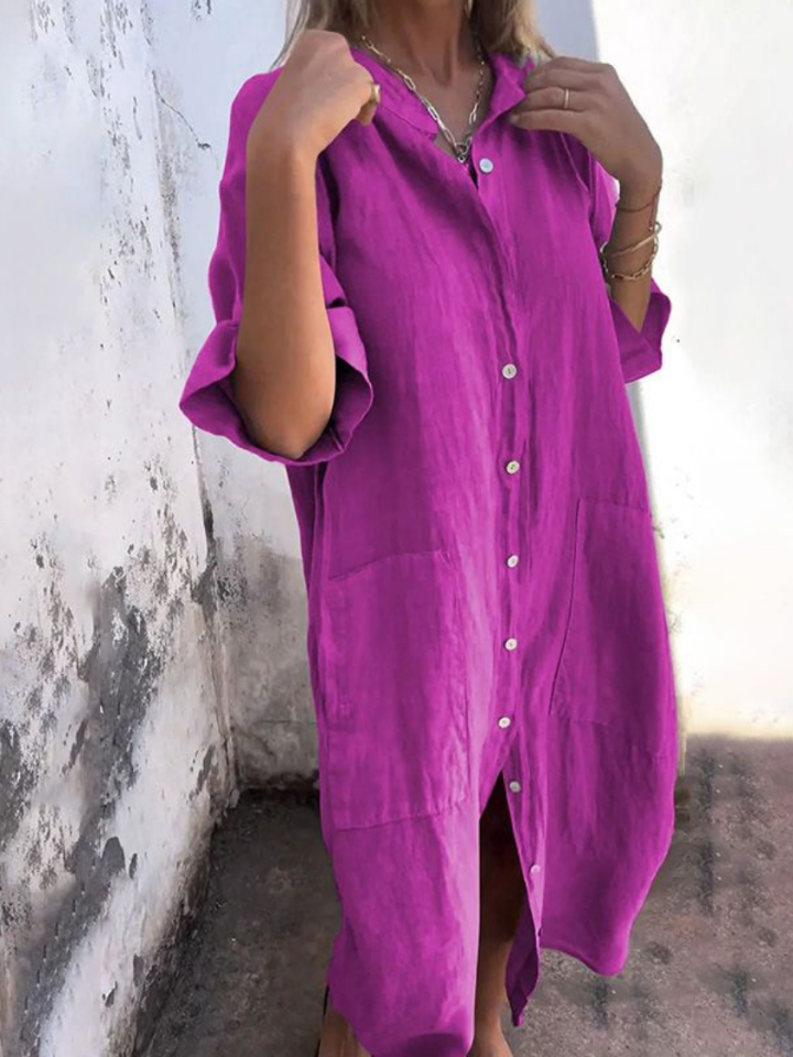 Lotte | Women's Linen Button-Down Shirt Midi Dress