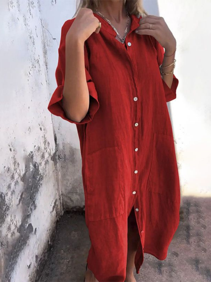 Lotte | Women's Linen Button-Down Shirt Midi Dress