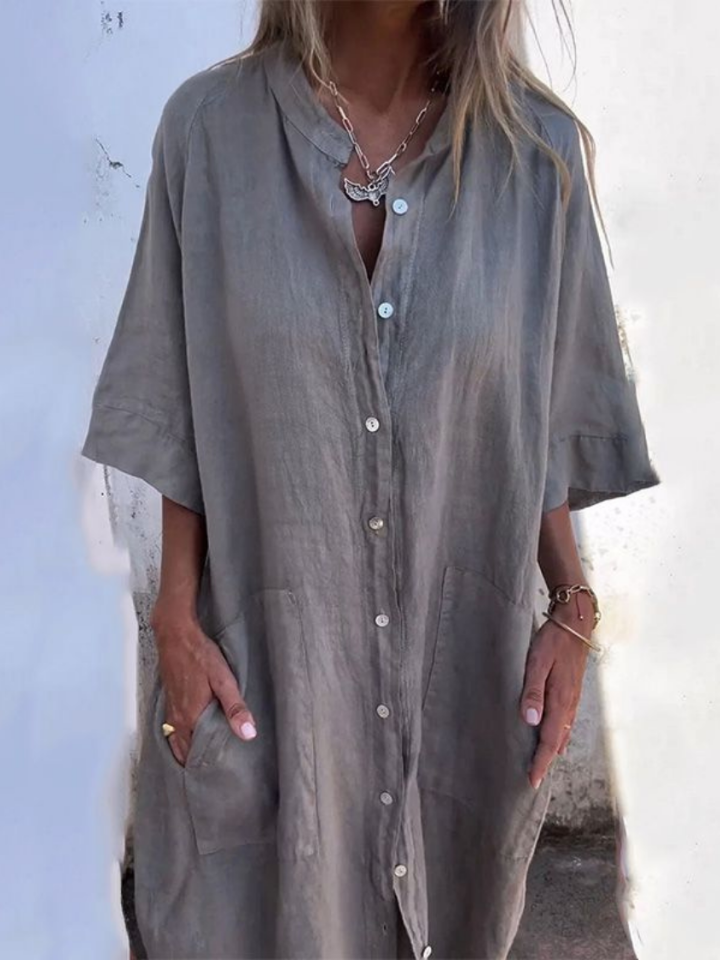 Lotte | Women's Linen Button-Down Shirt Midi Dress