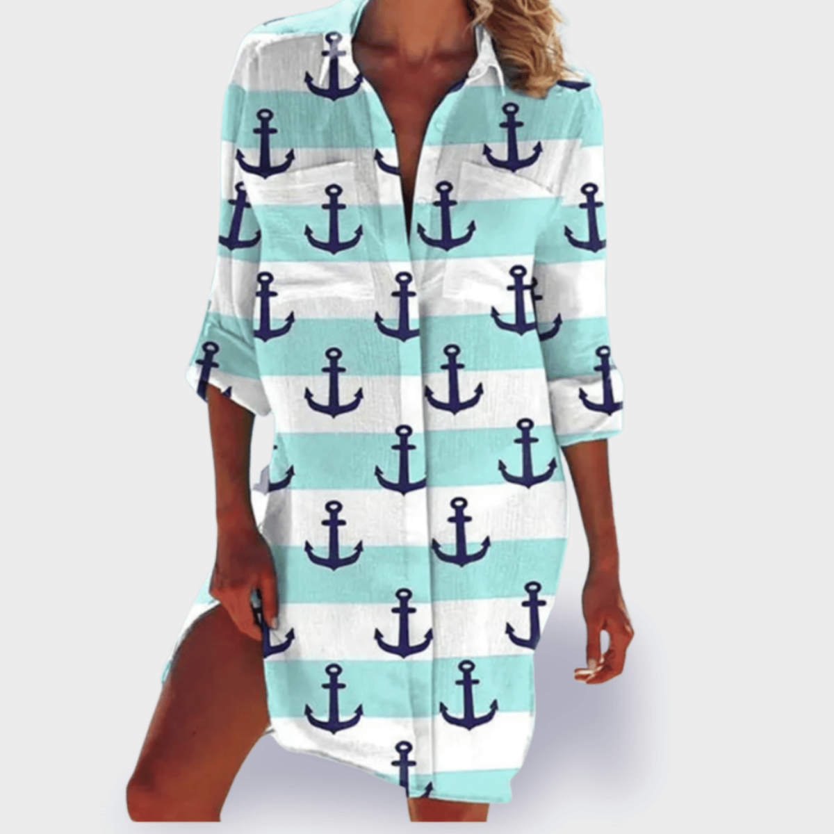 Marea | Women's Cotton Print Collared Long Sleeve Shirt Dress